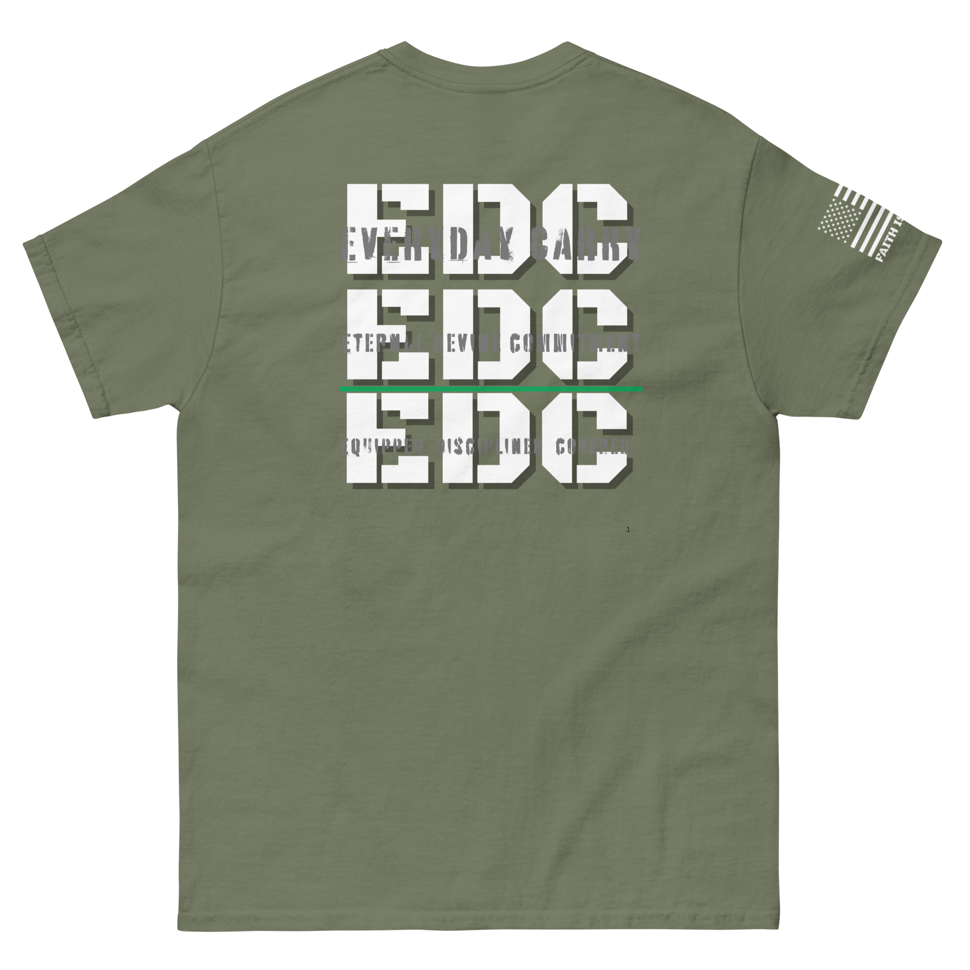 EDC tee from FFO’s Spiritual Special Ops collection featuring Thin Green Line detail — design highlights triple meaning